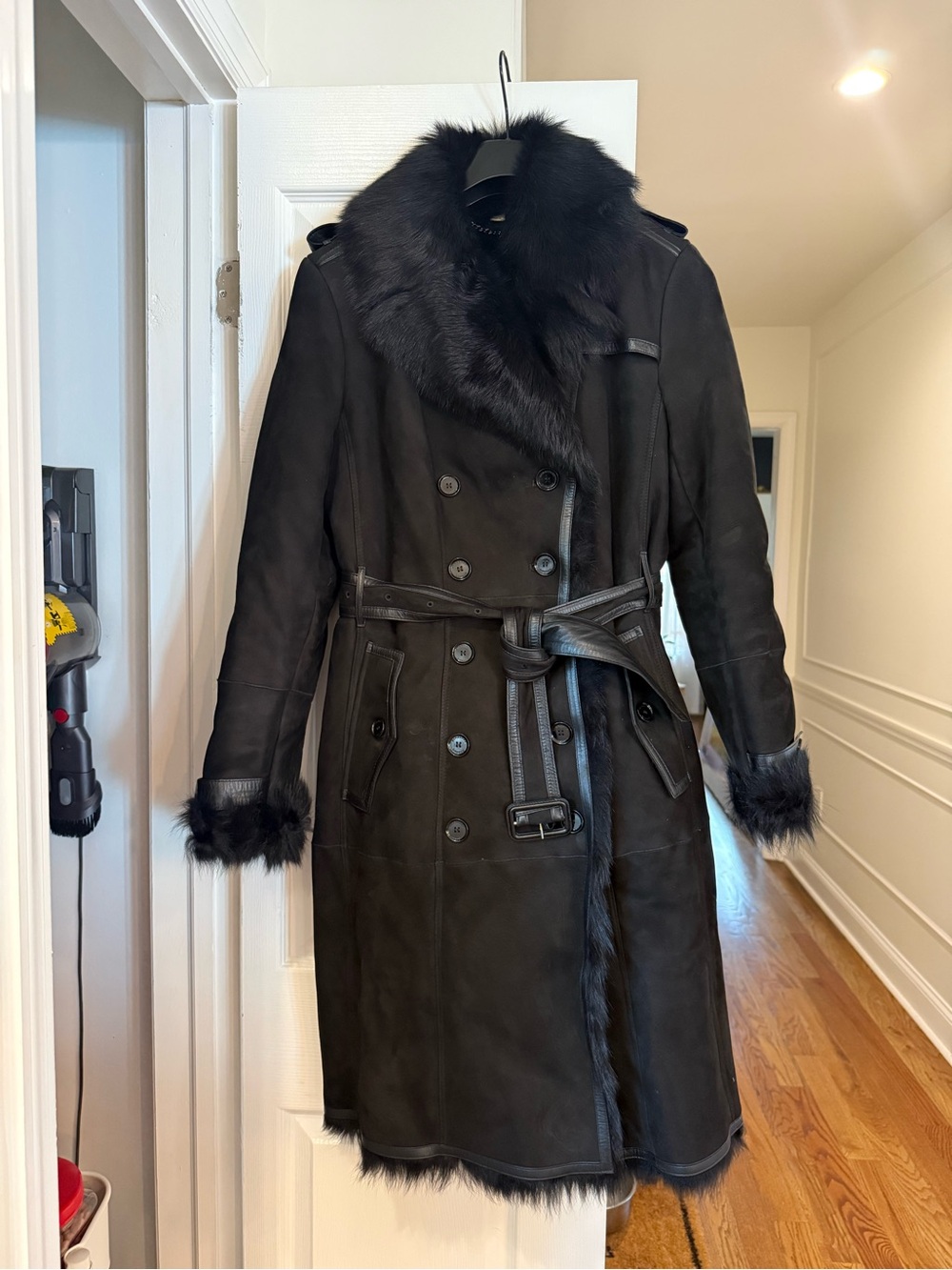 Burberry Black Shearling Trench Coat